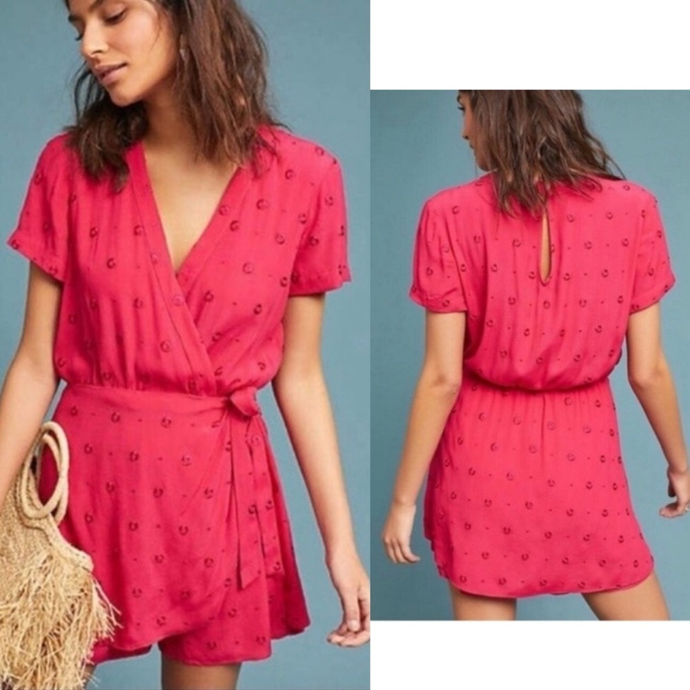 Anthropologie ett:twa Romper Embroidered Pink Women's Size S